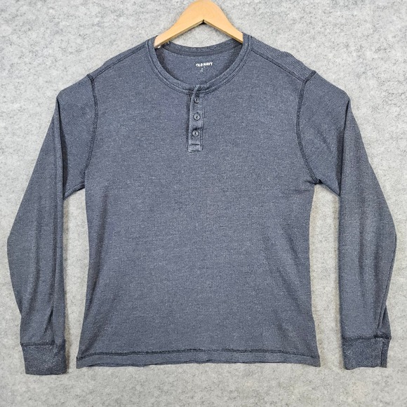 Old‎ Navy Men's Gray Waffle Knit Thermal Henley Size L Shirt Long Sleeve FLAWED - Picture 1 of 10